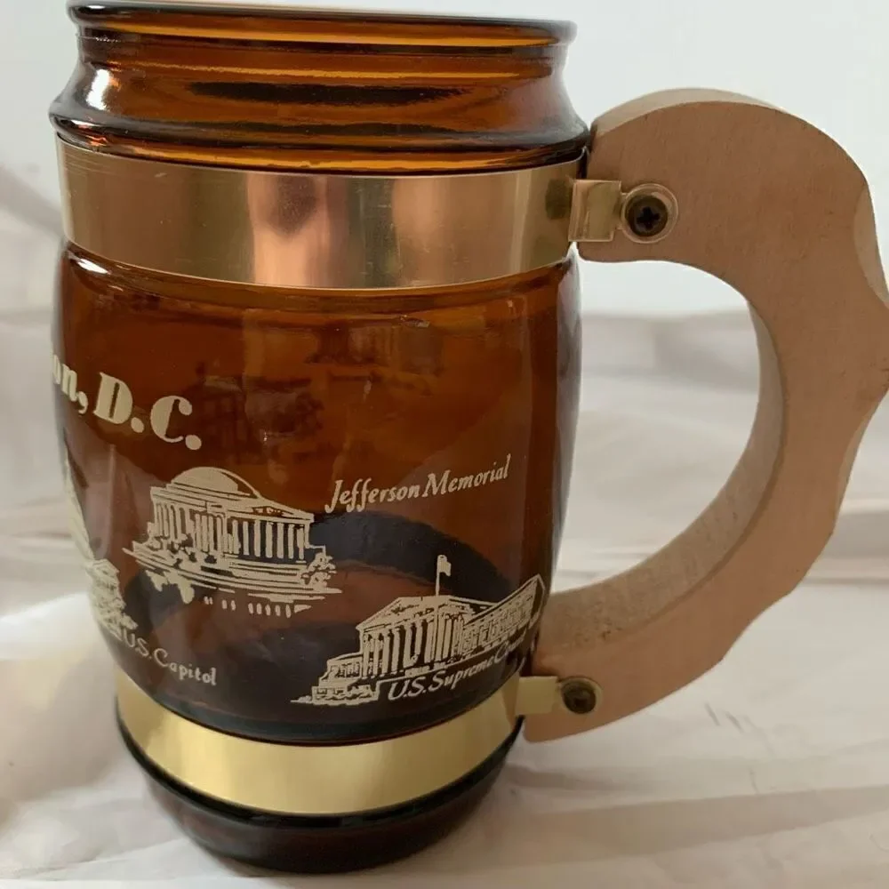 Vintage Washington D.C. Souvenir Brown Mug Wood Handle